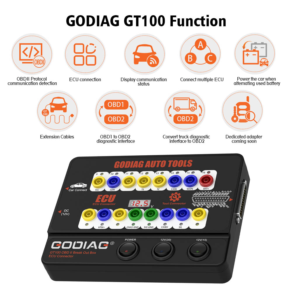 GODIAG GT100 Auto Tools OBDII Break Out Box ECU Connector