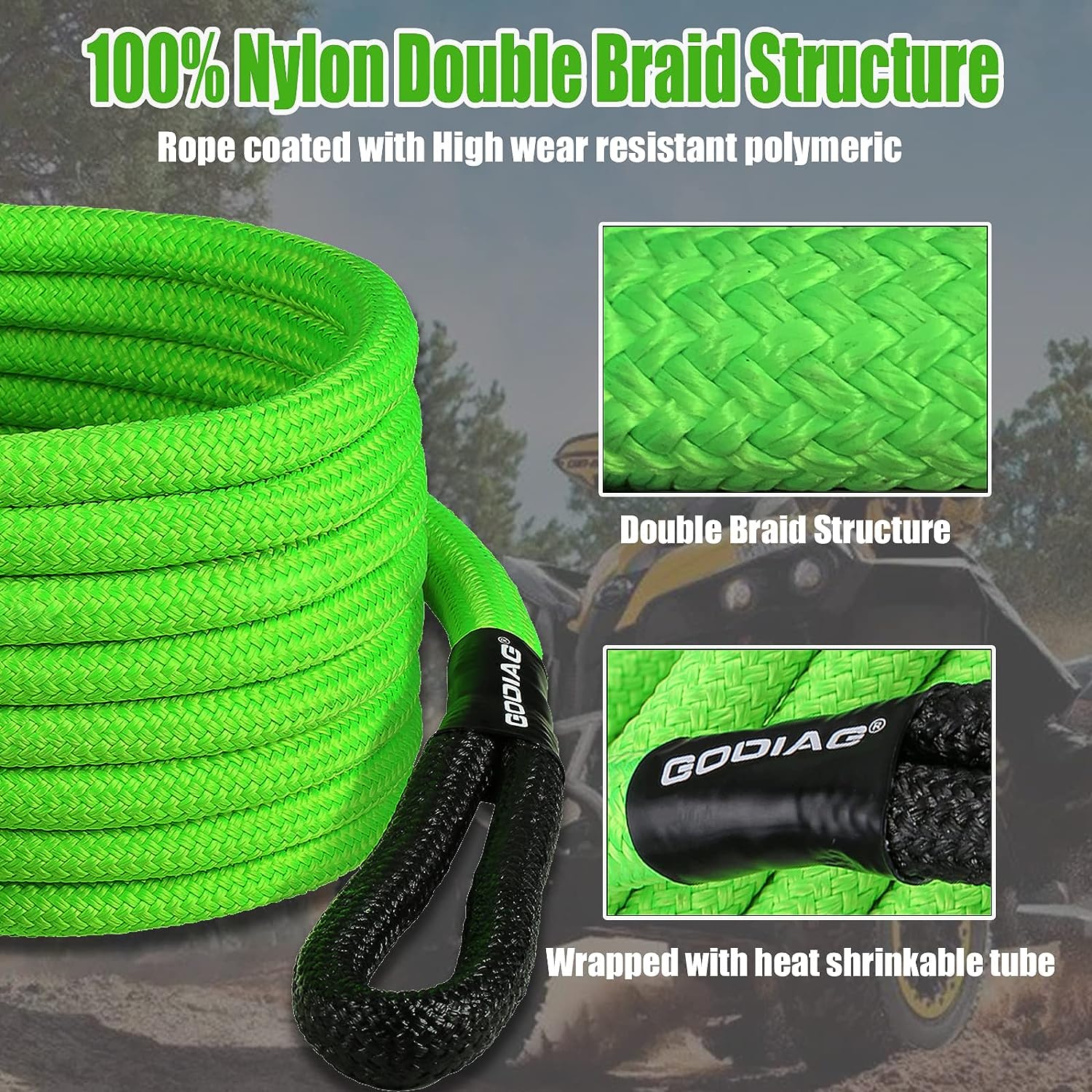 GODIAG Tow Rope 9 m x 2.5 cm, High Strength Tow Rope Car Breakdown