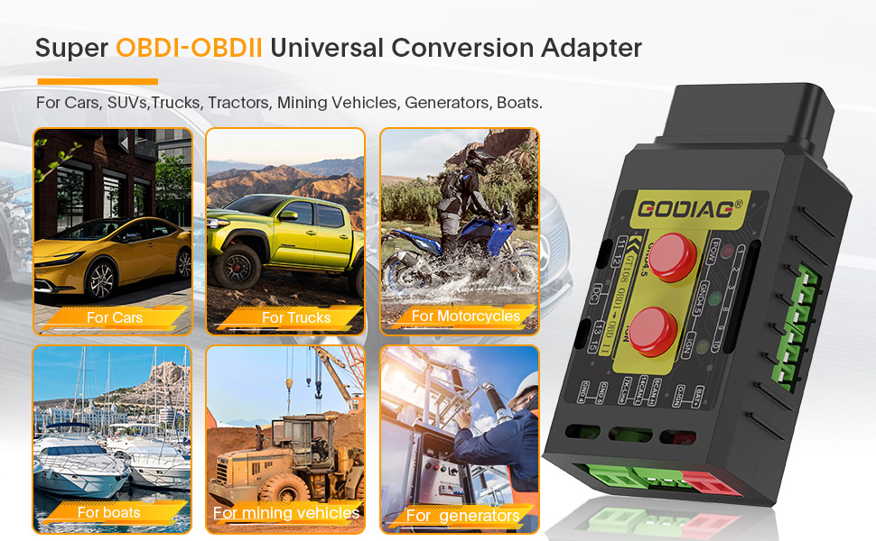 GODIAG GT108 C Configuration Super OBDI-OBDII Universal Conversion Adapter For Cars, SUVs, Trucks, Tractors, Mining Vehicles, Generators, Boats, Motorcycles